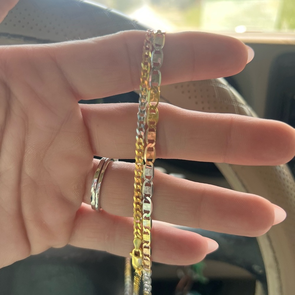 Tricolor Gold and Silver 18” Figaro Chain Necklace - Women Jewelry